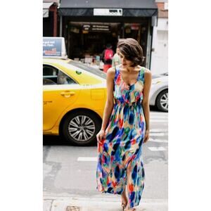 Anthropologie Maeve Aloisia Watercolor Maxi Dress Silk Scoop Party/Cocktail Sz 0